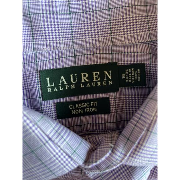 Lauren Ralph Lauren Men Classic Fit Non-Iron Button Up Plaid Shirt 16 34/35 Plum - Picture 14 of 16